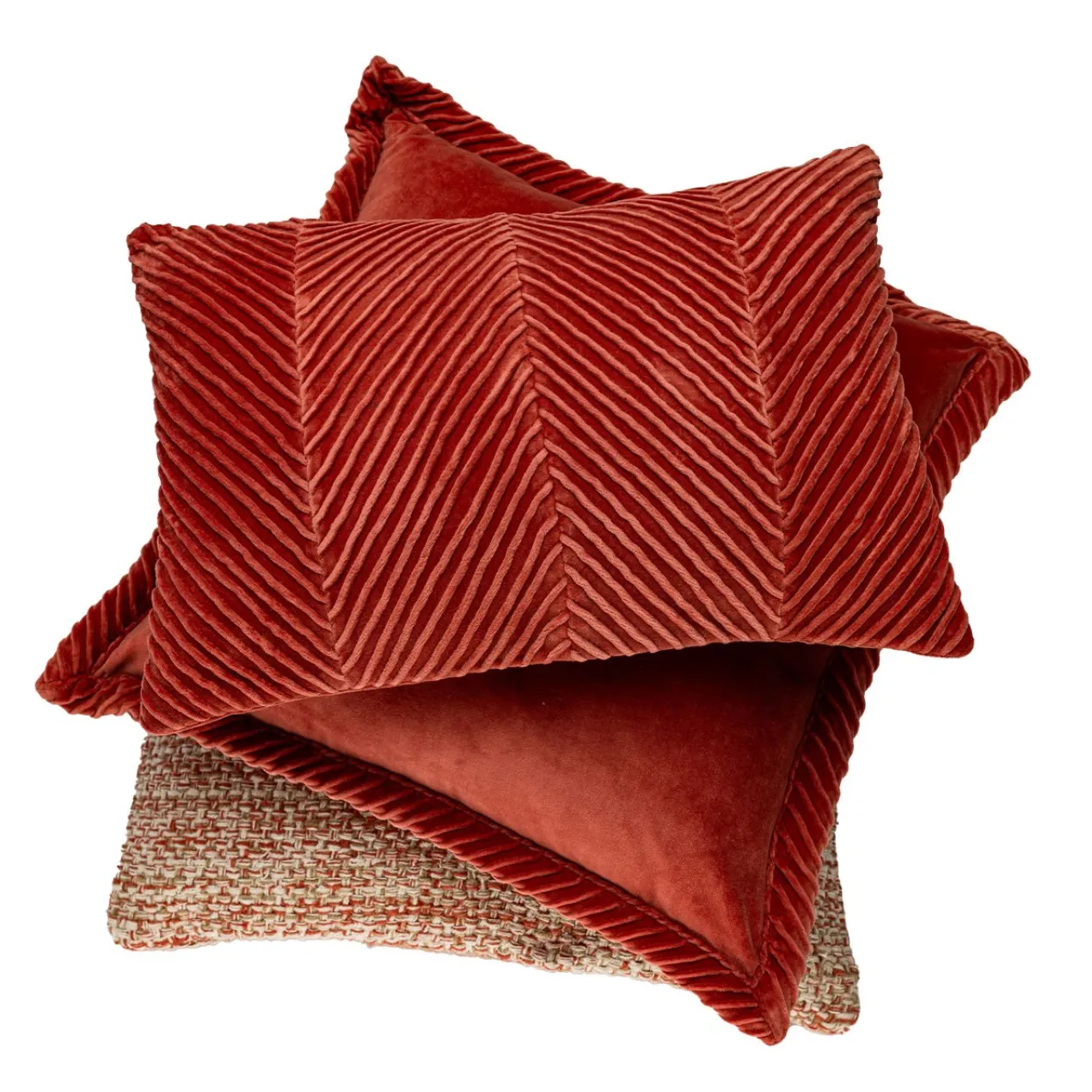 Sierkussen velours tucked border orangered