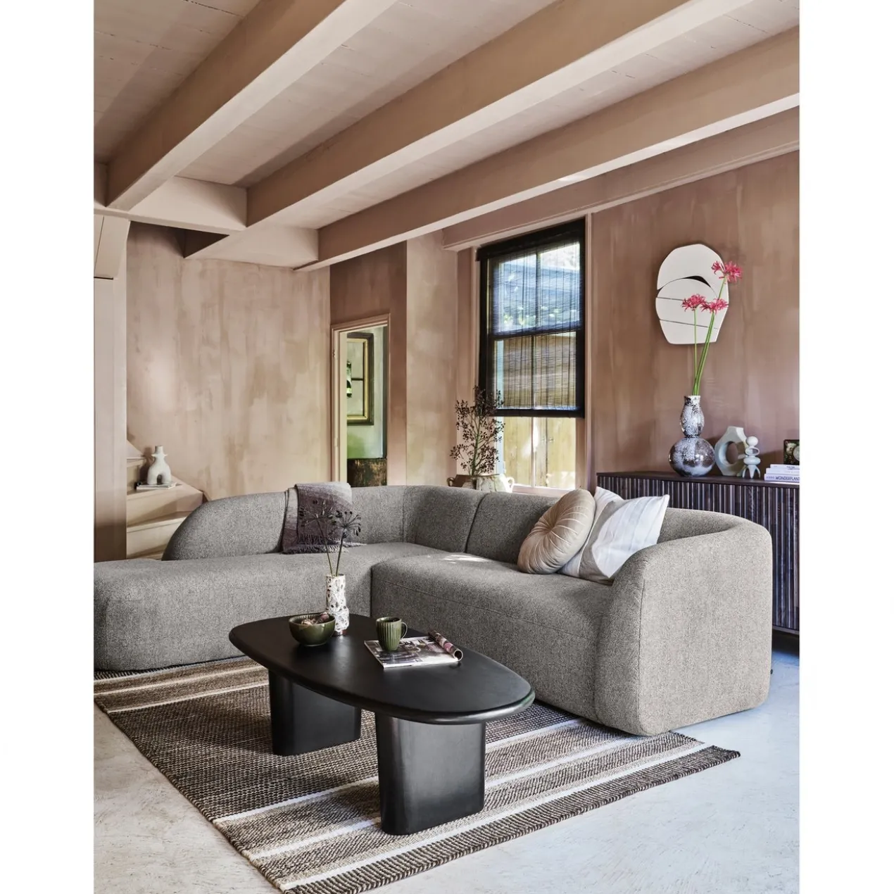 Sloping hoekbank links grijs melange