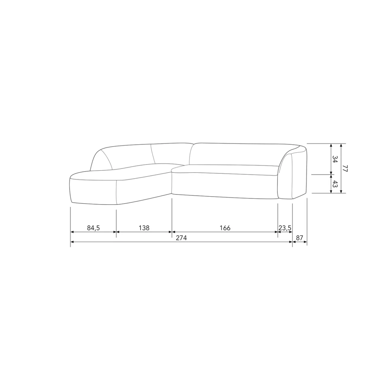 Sloping hoekbank melange links grijs/zwart