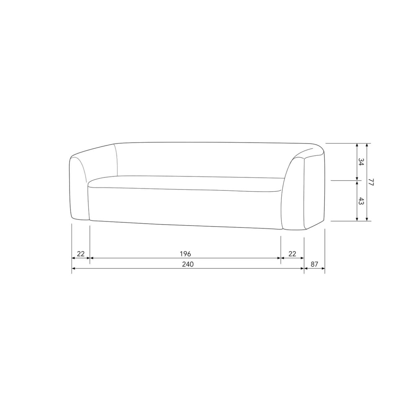 Sloping 3-zits bank grijs melange