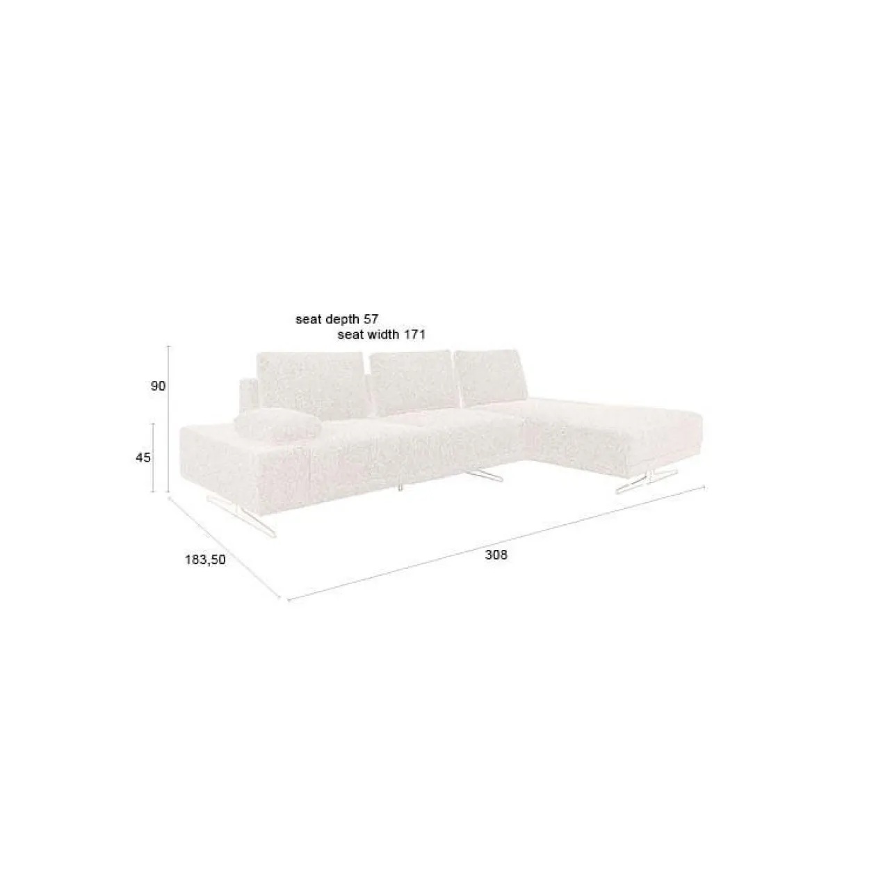 Sofa shelly off-white right chaise longue