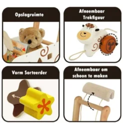 Speelgoed Duwwagen Schaap wit met trekfiguur