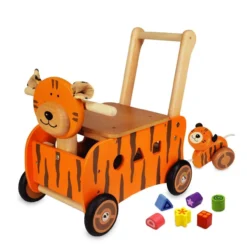 Speelgoed Duwwagen Tijger met trekfiguur