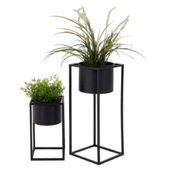 Staande plantenpot Finnley (set van 2) Finnley staande bloempot zwart - set van 2