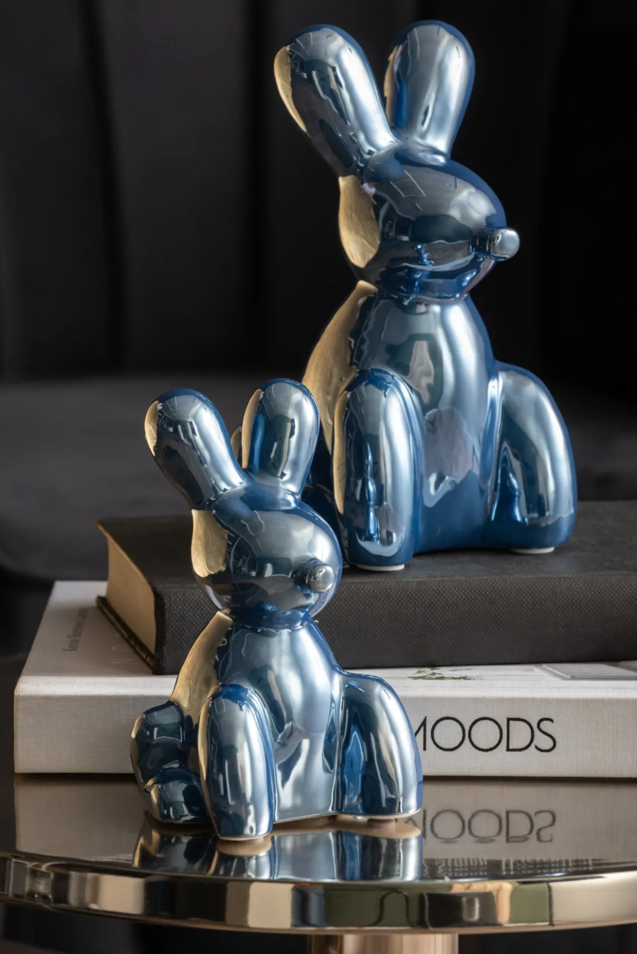 Statue Balloon Bunny large ceramic dark blue plated