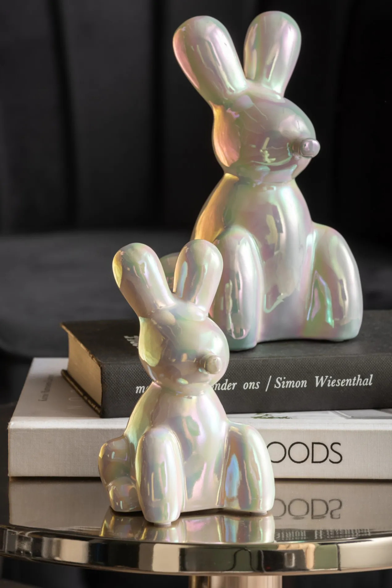 Statue Balloon Bunny large ceramic jungle green plated