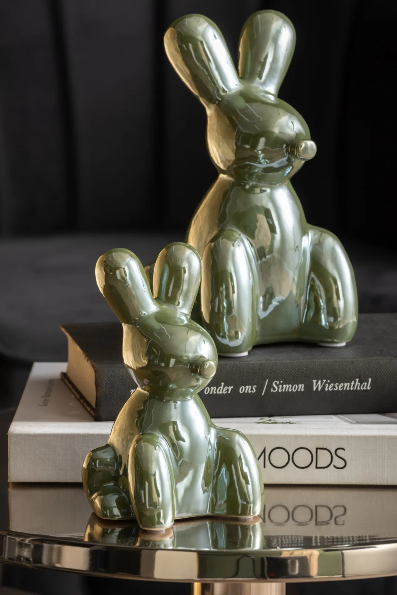 Statue Balloon Bunny large ceramic jungle green plated