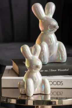 Statue Balloon Bunny large ceramic white plated