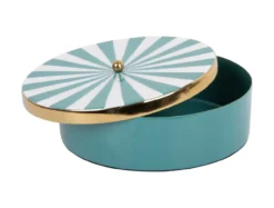 Storage box Candy Swirl round large enamel turquoise blue & white