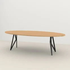 Studio HENK tafel Butterfly Ovaal - zwart frame, hardwax light 3041 220 x 120 | HWO NL 3041 | Rechte Rand | Frame Zwart