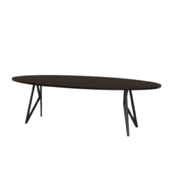 Studio HENK tafel Butterfly Ovaal - zwart frame, gerookte beits 220 x 120 | Gerookte Beits | Rechte Rand | Frame Zwart
