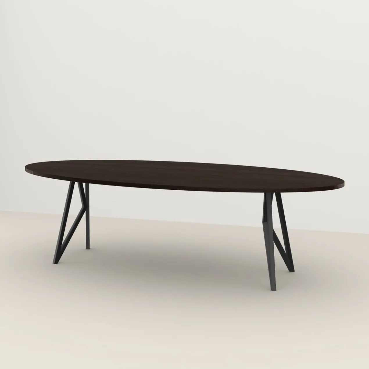 Studio HENK tafel Butterfly Ovaal - zwart frame, gerookte beits 240 x 120 | Gerookte Beits | Rechte Rand | Frame Zwart