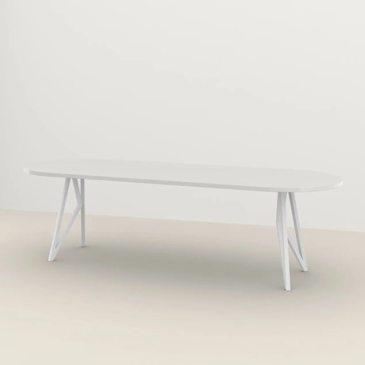 Studio HENK tafel Butterfly Plat ovaal - wit frame, HPL Fenix bianco kos 200 x 90 | HPL Fenix Bianco Kos | Rechte Rand | Frame Wit