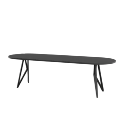 Studio HENK tafel Butterfly Plat ovaal - zwart frame, zwarte beits 240 x 90 | Zwarte Beits | Rechte Rand | Frame Zwart