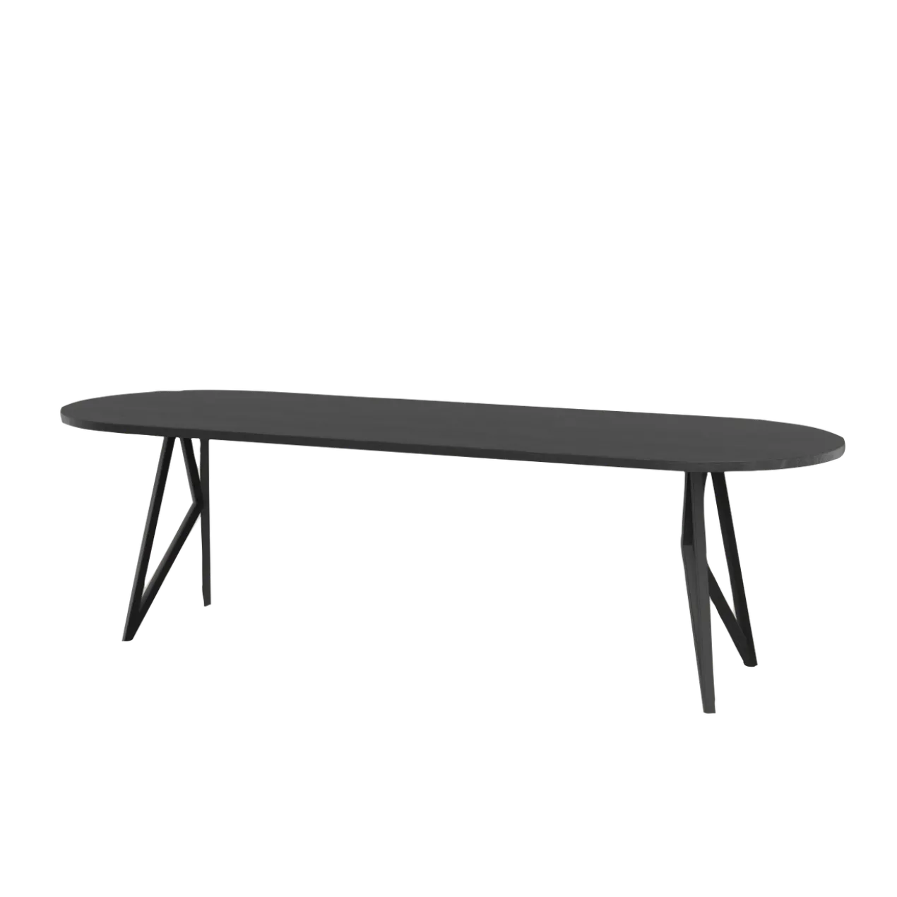 Studio HENK tafel Butterfly Plat ovaal - zwart frame, zwarte beits 280 x 90 | Zwarte Beits | Rechte Rand | Frame Zwart