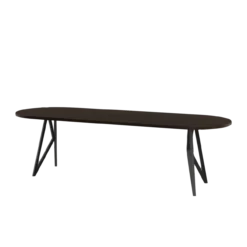 Studio HENK tafel Butterfly Plat ovaal - zwart frame, gerookte beits 220 x 90 | Gerookte Beits | Rechte Rand | Frame Zwart