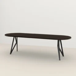 Studio HENK tafel Butterfly Plat ovaal - zwart frame, gerookte beits 220 x 90 | Gerookte Beits | Rechte Rand | Frame Zwart