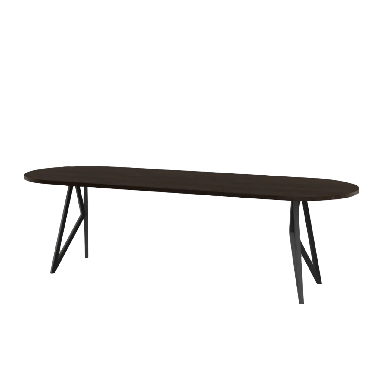 Studio HENK tafel Butterfly Plat ovaal - zwart frame, gerookte beits 280 x 90 | Gerookte Beits | Rechte Rand | Frame Zwart