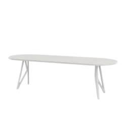Studio HENK tafel Butterfly Plat ovaal - wit frame, HPL Fenix bianco kos 220 x 90 | HPL Fenix Bianco Kos | Rechte Rand | Frame Wit