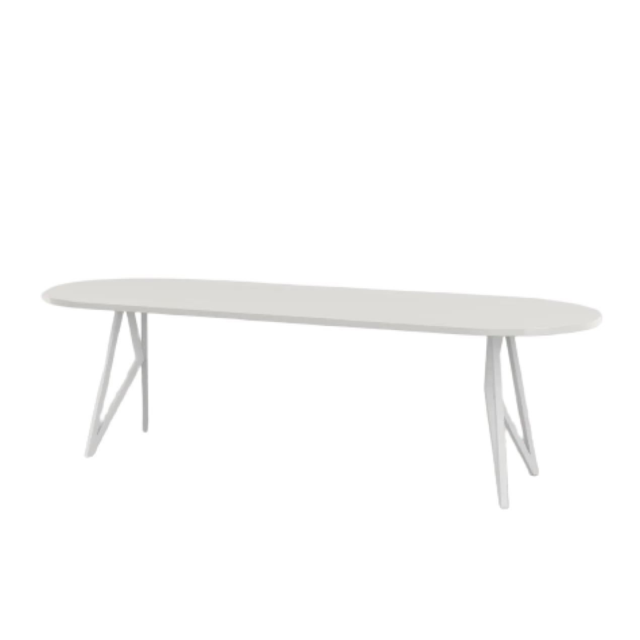 Studio HENK tafel Butterfly Plat ovaal - wit frame, HPL Fenix bianco kos 220 x 90 | HPL Fenix Bianco Kos | Rechte Rand | Frame Wit