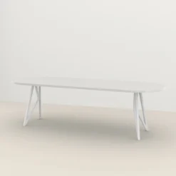 Studio HENK tafel Butterfly Plat ovaal - wit frame, HPL Fenix bianco kos 240 x 90 | HPL Fenix Bianco Kos | Rechte Rand | Frame Wit