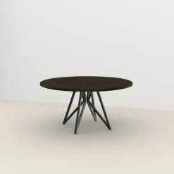 Studio HENK tafel Butterfly Rond Quadpod - zwart frame, gerookte beits ⌀130 | Gerookte Beits | Rechte Rand | Frame Zwart