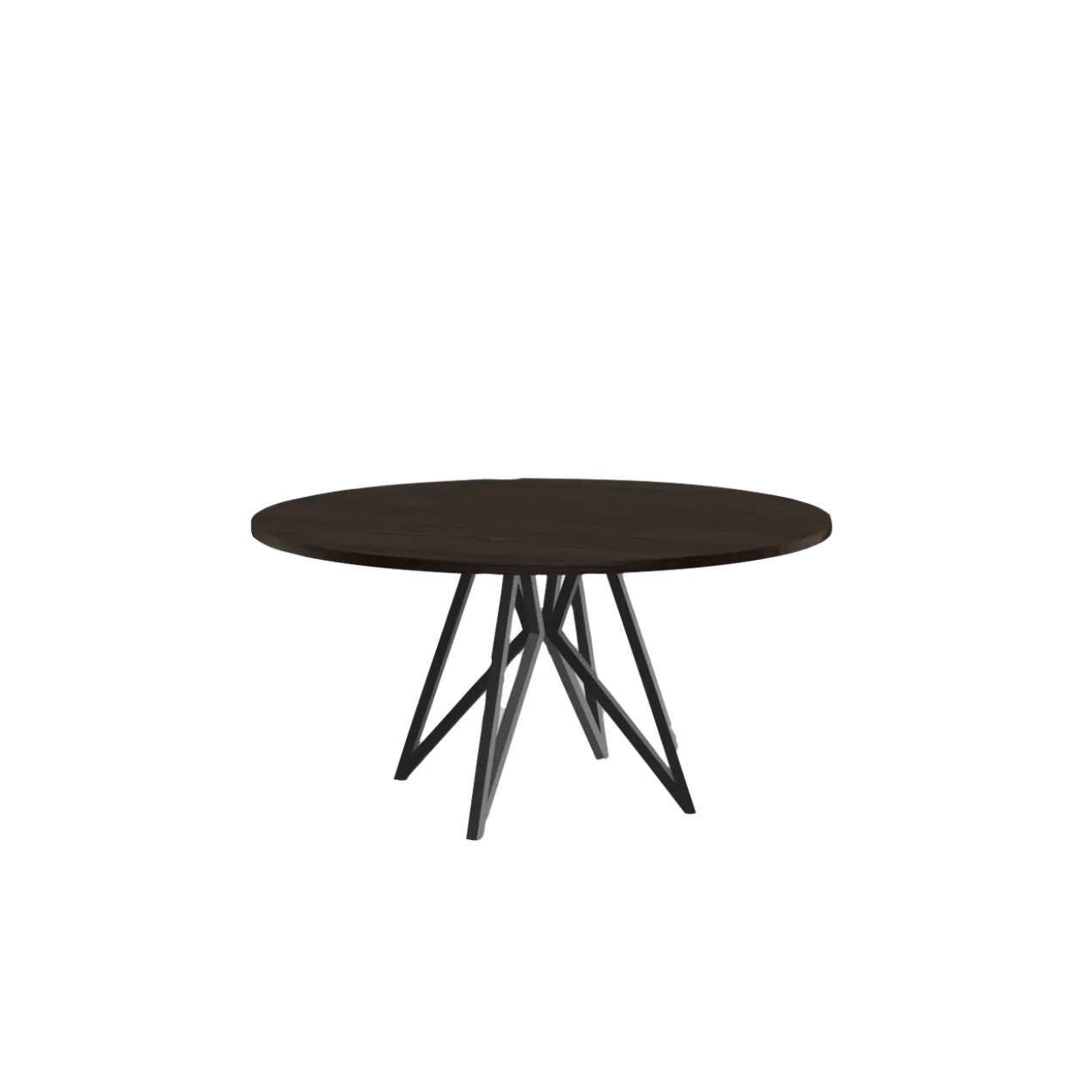 Studio HENK tafel Butterfly Rond Quadpod - zwart frame, gerookte beits ⌀130 | Gerookte Beits | Rechte Rand | Frame Zwart