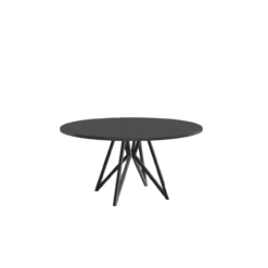 Studio HENK tafel Butterfly Rond Quadpod - zwart frame, zwarte beits ⌀140 | Zwarte Beits | Rechte Rand | Frame Zwart