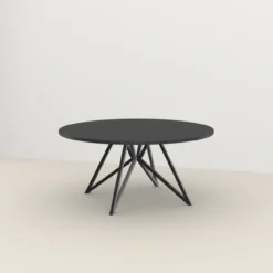Studio HENK tafel Butterfly Rond QuadpodXL - zwart frame, zwarte beits ⌀170 | Zwarte Beits | Rechte Rand | Frame Zwart