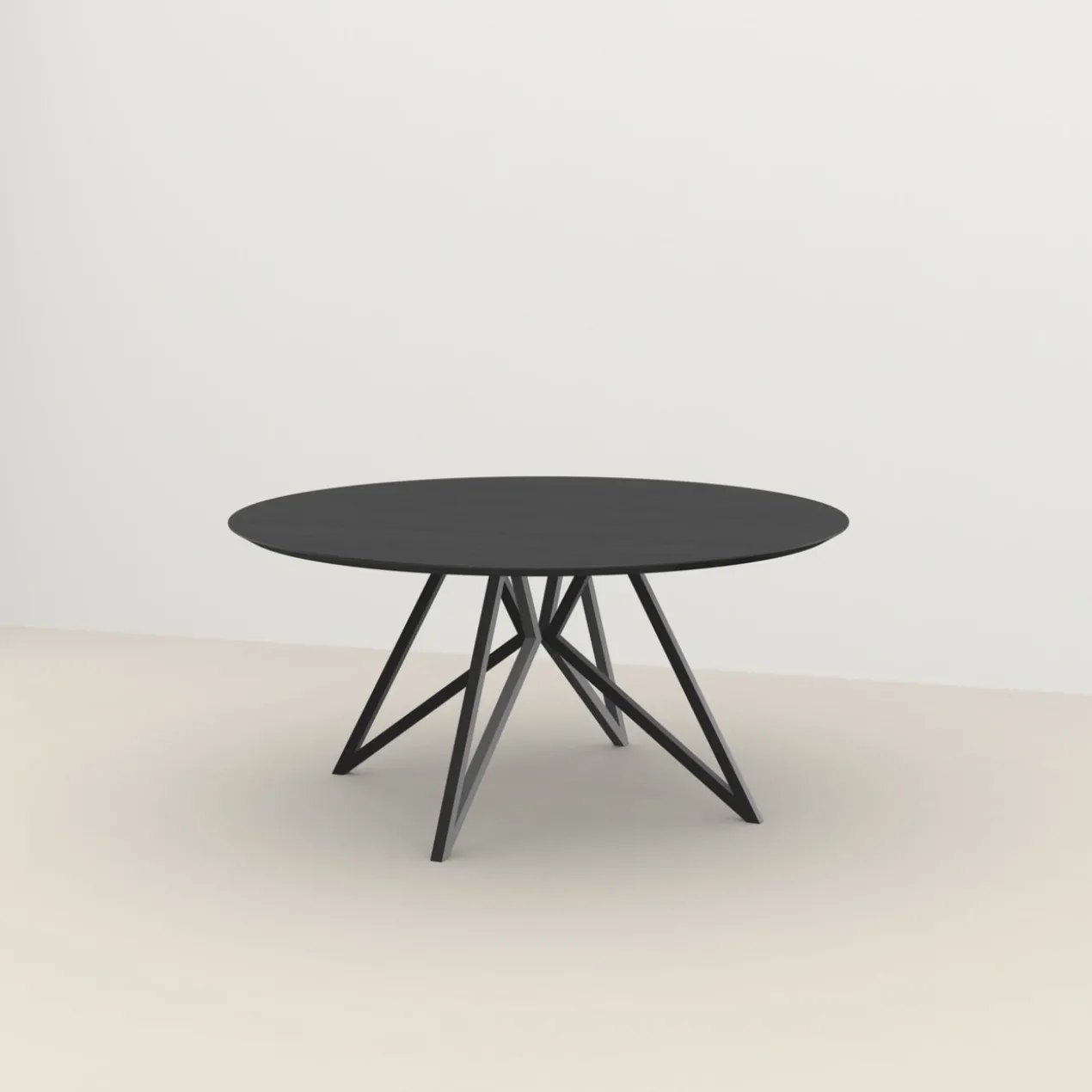 Studio HENK tafel Butterfly Rond QuadpodXL - zwart frame, zwarte beits ⌀180 | Zwarte Beits | Verjongde Rand | Frame Zwart