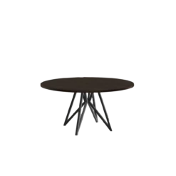 Studio HENK tafel Butterfly Rond Quadpod - zwart frame, gerookte beits ⌀140 | Gerookte Beits | Rechte Rand | Frame Zwart