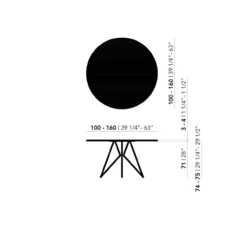 Studio HENK tafel Butterfly Rond Quadpod - zwart frame, gerookte beits ⌀150 | Gerookte Beits | Rechte Rand | Frame Zwart