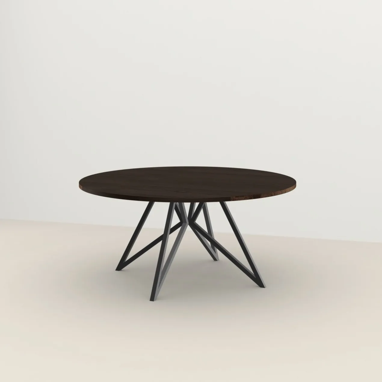 Studio HENK tafel Butterfly Rond QuadpodXL - zwart frame, gerookte beits ⌀170 | Gerookte Beits | Rechte Rand | Frame Zwart