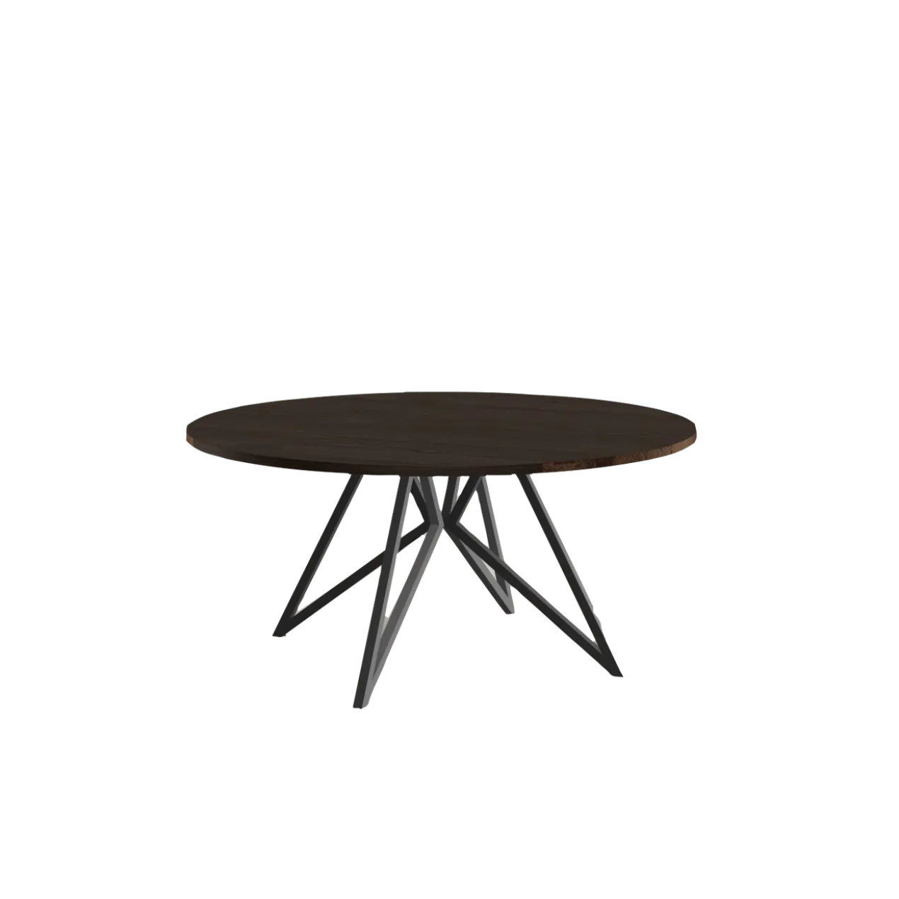 Studio HENK tafel Butterfly Rond QuadpodXL - zwart frame, gerookte beits ⌀170 | Gerookte Beits | Rechte Rand | Frame Zwart