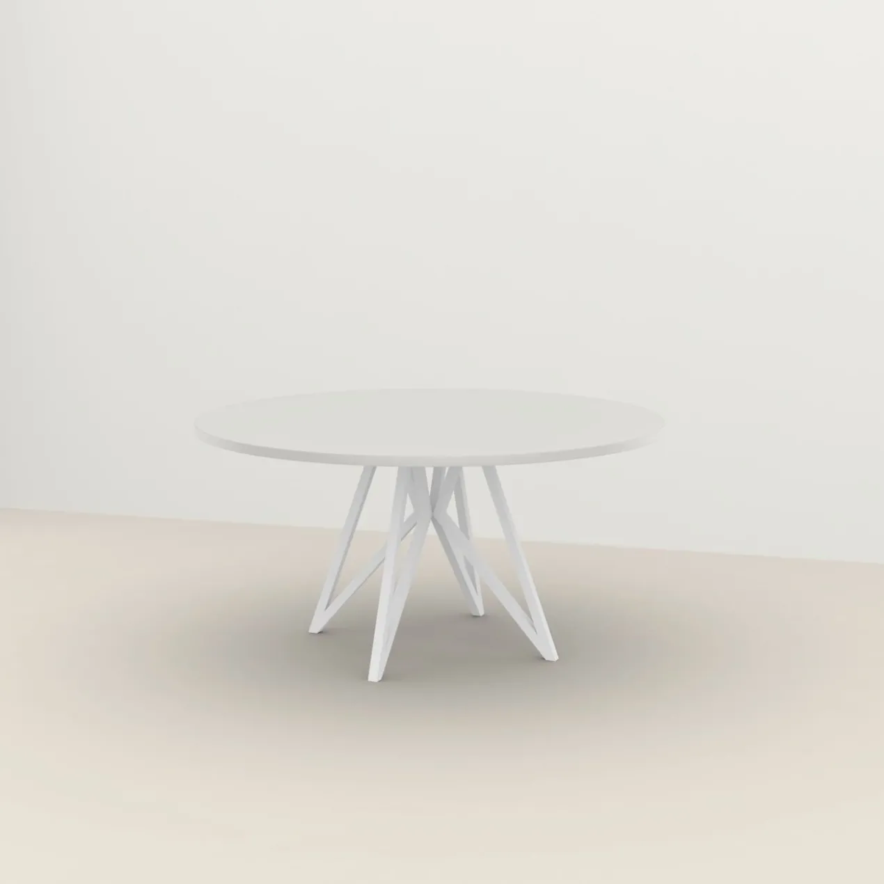Studio HENK tafel Butterfly Rond Quadpod - wit frame, HPL Fenix bianco kos ⌀140 | HPL Fenix Bianco Kos | Rechte Rand | Frame Zwart