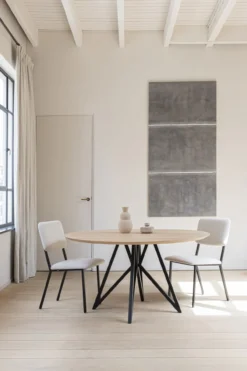 Studio HENK tafel Butterfly Rond Quadpod - wit frame, HPL Fenix bianco kos ⌀150 | HPL Fenix Bianco Kos | Rechte Rand | Frame Zwart
