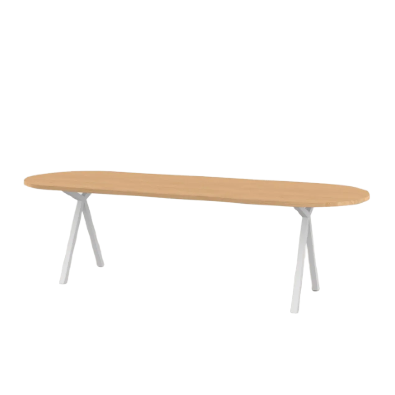 Studio HENK tafel Slim X-type Plat ovaal - wit frame, hardwax light 3041 220 x 90 cm | HWO NL 3041 | Rechte Rand | Frame Wit