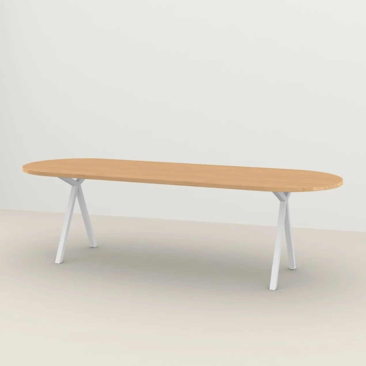 Studio HENK tafel Slim X-type Plat ovaal - wit frame, hardwax light 3041 240 x 90 cm | HWO NL 3041 | Rechte Rand | Frame Wit