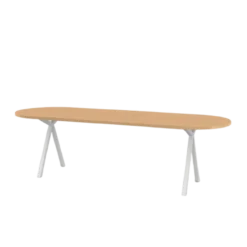 Studio HENK tafel Slim X-type Plat ovaal - wit frame, hardwax light 3041 240 x 90 cm | HWO NL 3041 | Rechte Rand | Frame Wit