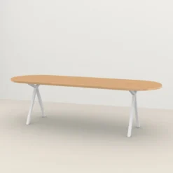 Studio HENK tafel Slim X-type Plat ovaal - wit frame, hardwax light 3041 280 x 90 cm | HWO NL 3041 | Rechte Rand | Frame Wit