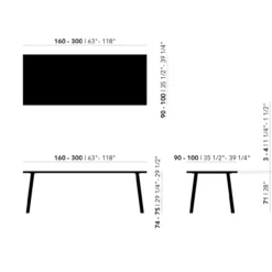 Studio HENK tafel Slim X-type Rechthoekig - zwart frame, HPL