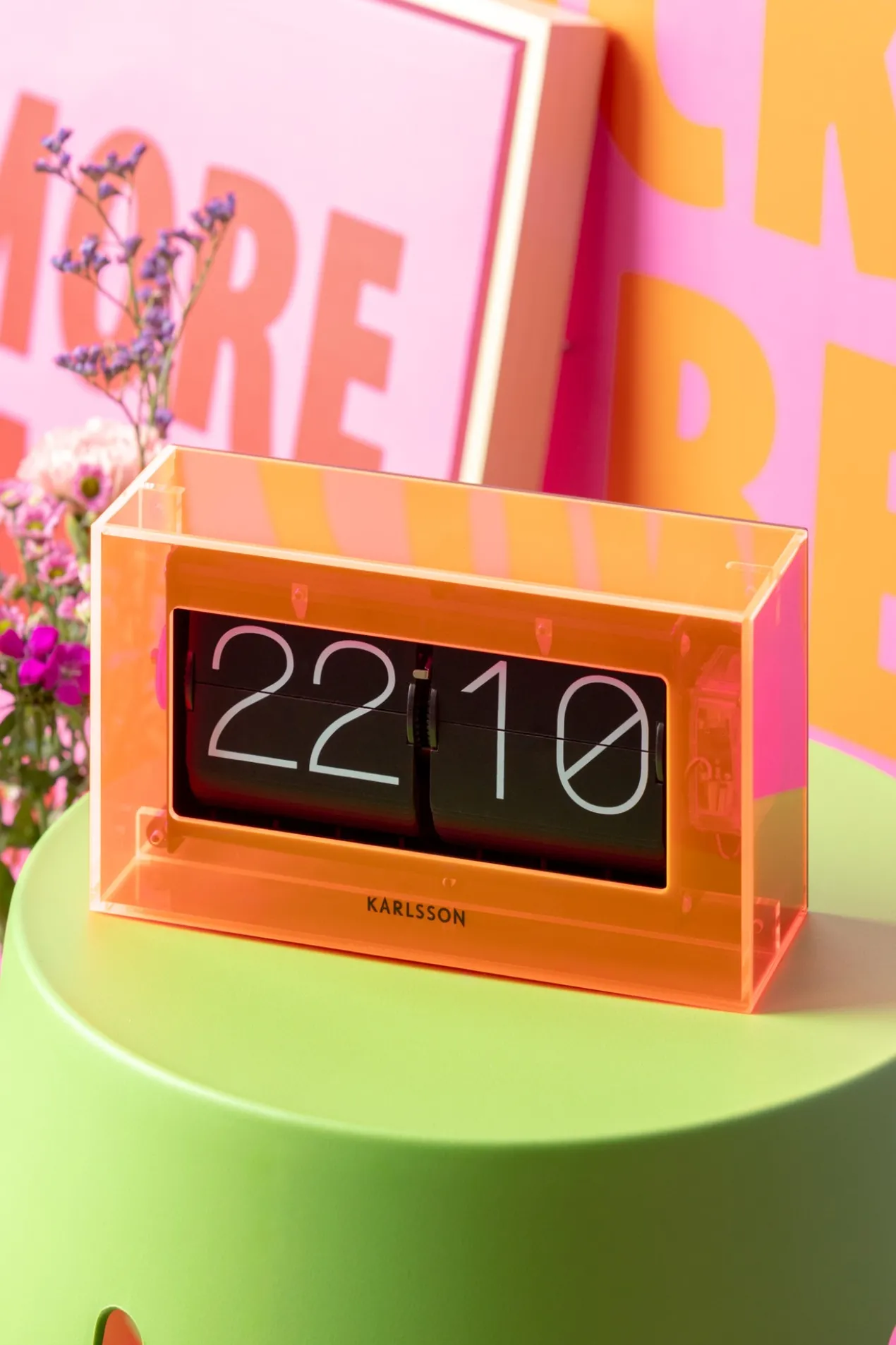 Table clock Boxed Flip acrylic neon yellow