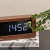 Table clock Boxed LED dark wood veneer