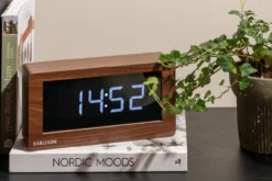 Table clock Boxed LED dark wood veneer
