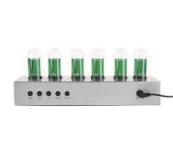 Table clock Cathode brushed steel base, White LED