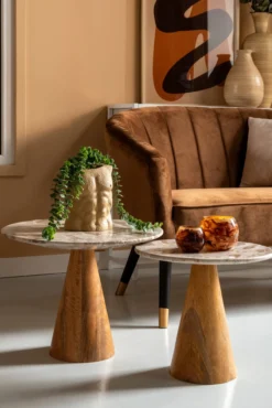 Table Force marble himalayan green, black mango wood base