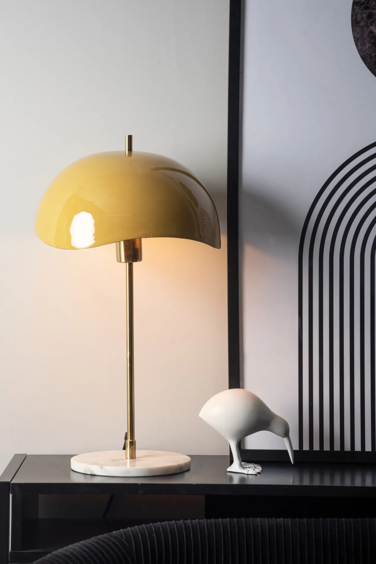 Table lamp Waved Dome enamel honey yellow