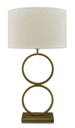 Tafellamp Capri small bronze + kap Cilinder 45x45x28cm Bouclé blanc ( witte binnenkant )