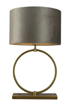 Tafellamp Devon medium bronze + kap Cilinder 40x40x25cm Fendi velours earth ( gouden binnenkant )