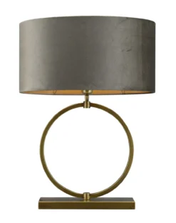 Tafellamp Devon medium bronze + kap Ovaal 45x30x25cm Fendi velours earth ( gouden binnenkant )